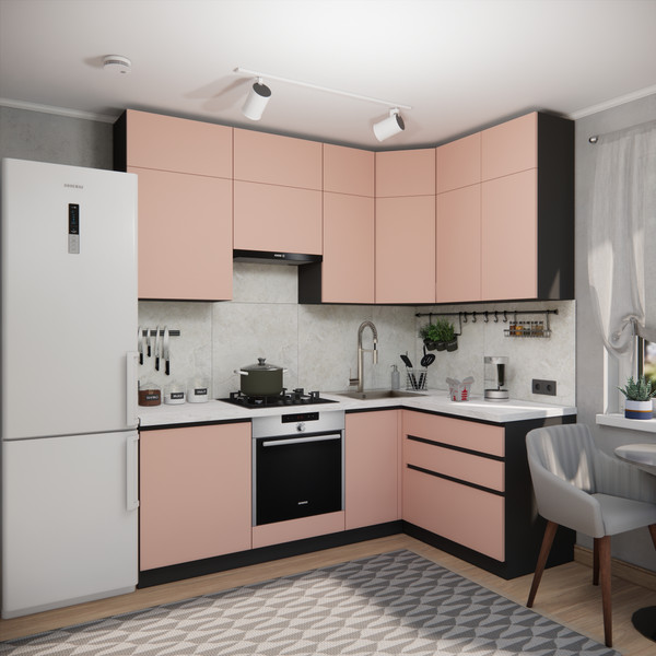 Изображение товара Кухонный гарнитур ВерсоМебель Эко Премиум 1.4x2.2 правая (пудровый/ст. мрамор лацио)