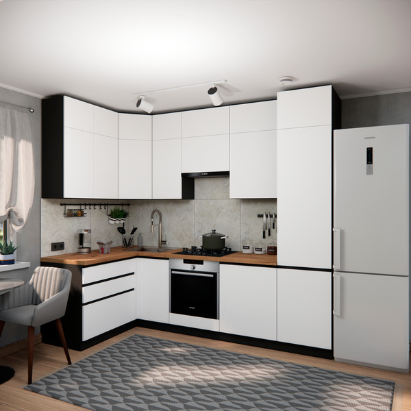 Изображение товара Кухонный гарнитур ВерсоМебель Эко Премиум 1.4x2.7 левая (белый фасадный/ст. дуб вотан)