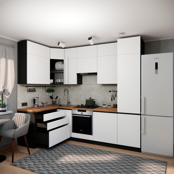 Изображение товара Кухонный гарнитур ВерсоМебель Эко Премиум 1.4x2.7 левая (белый фасадный/ст. дуб вотан)