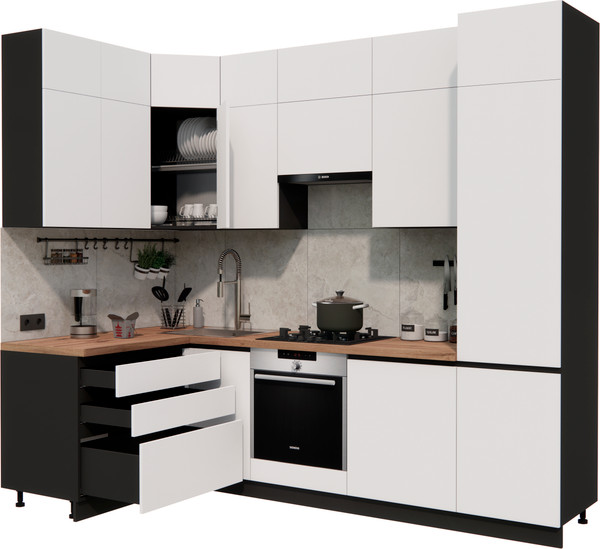 Изображение товара Кухонный гарнитур ВерсоМебель Эко Премиум 1.4x2.7 левая (белый фасадный/ст. дуб вотан)