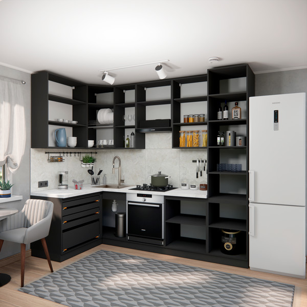 Изображение товара Кухонный гарнитур ВерсоМебель Эко Премиум 1.4x2.7 левая (белый фасадный/ст. мрамор лацио)