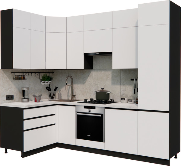 Изображение товара Кухонный гарнитур ВерсоМебель Эко Премиум 1.4x2.7 левая (белый фасадный/ст. мрамор лацио)