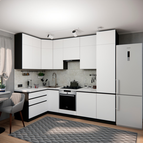 Изображение товара Кухонный гарнитур ВерсоМебель Эко Премиум 1.4x2.7 левая (белый фасадный/ст. мрамор лацио)