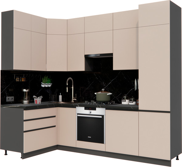 Изображение товара Кухонный гарнитур ВерсоМебель Эко Премиум 1.4x2.7 левая (глиняный серый/ст. тунис)