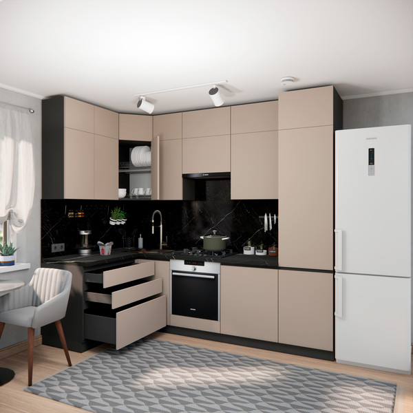 Изображение товара Кухонный гарнитур ВерсоМебель Эко Премиум 1.4x2.7 левая (глиняный серый/ст. тунис)