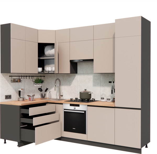 Изображение товара Кухонный гарнитур ВерсоМебель Эко Премиум 1.4x2.7 левая (глиняный серый/ст. дуб вотан)