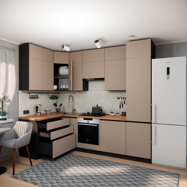 Изображение товара Кухонный гарнитур ВерсоМебель Эко Премиум 1.4x2.7 левая (глиняный серый/ст. дуб вотан)