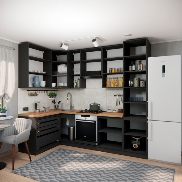 Изображение товара Кухонный гарнитур ВерсоМебель Эко Премиум 1.4x2.7 левая (глиняный серый/ст. дуб вотан)