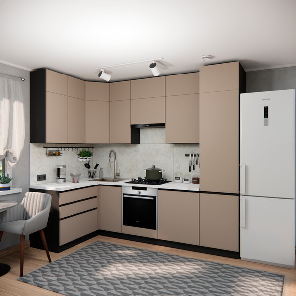 Изображение товара Кухонный гарнитур ВерсоМебель Эко Премиум 1.4x2.7 левая (глиняный серый/ст. мрамор лацио)