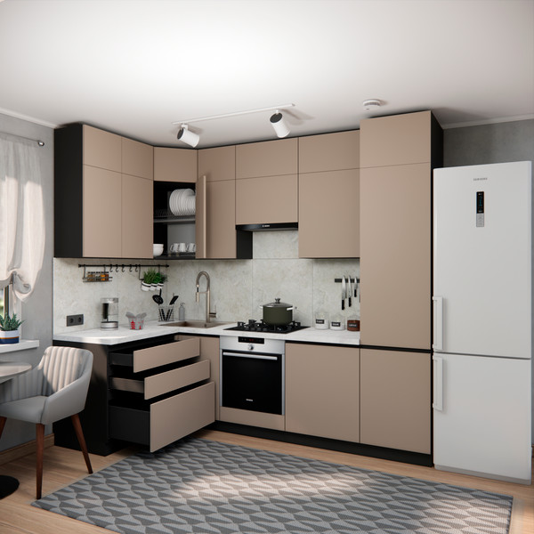 Изображение товара Кухонный гарнитур ВерсоМебель Эко Премиум 1.4x2.7 левая (глиняный серый/ст. мрамор лацио)