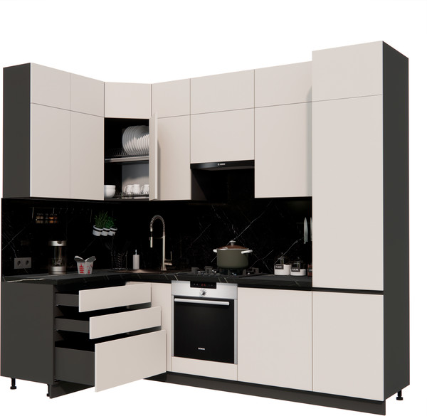 Изображение товара Кухонный гарнитур ВерсоМебель Эко Премиум 1.4x2.7 левая (кашемир/ст. тунис)