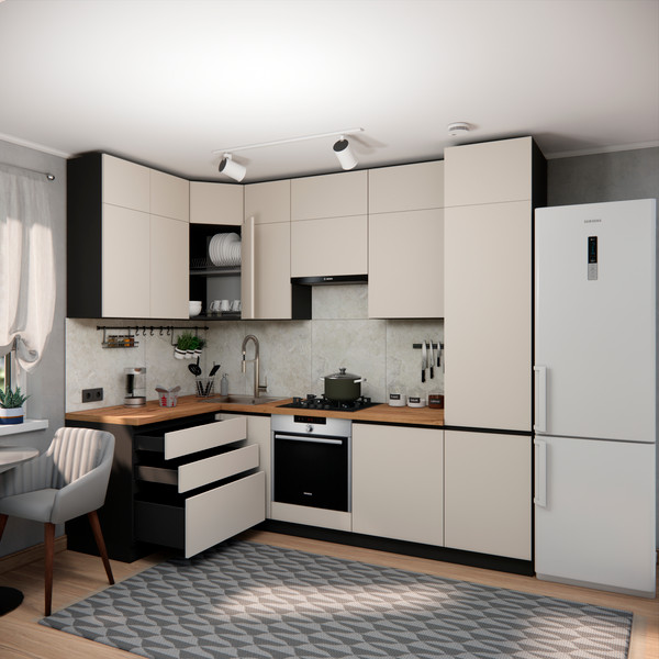 Изображение товара Кухонный гарнитур ВерсоМебель Эко Премиум 1.4x2.7 левая (кашемир/ст. дуб вотан)