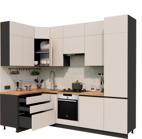 Изображение товара Кухонный гарнитур ВерсоМебель Эко Премиум 1.4x2.7 левая (кашемир/ст. дуб вотан)