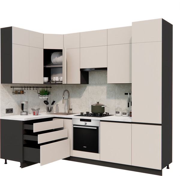 Изображение товара Кухонный гарнитур ВерсоМебель Эко Премиум 1.4x2.7 левая (кашемир/ст. мрамор лацио)