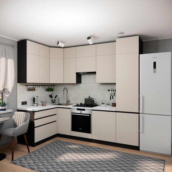 Изображение товара Кухонный гарнитур ВерсоМебель Эко Премиум 1.4x2.7 левая (кашемир/ст. мрамор лацио)