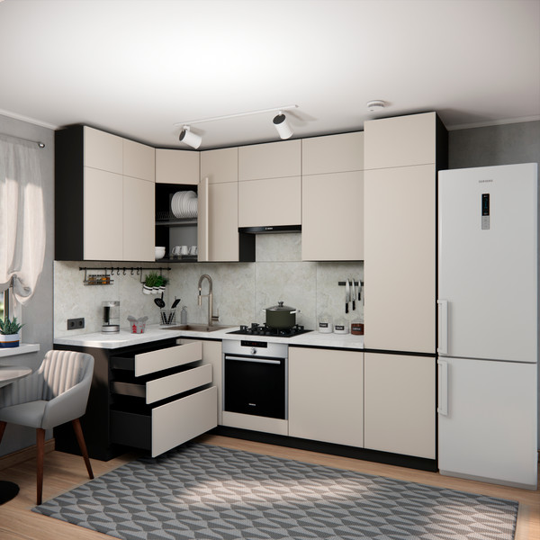 Изображение товара Кухонный гарнитур ВерсоМебель Эко Премиум 1.4x2.7 левая (кашемир/ст. мрамор лацио)