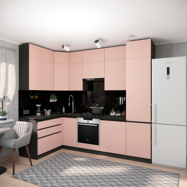 Изображение товара Кухонный гарнитур ВерсоМебель Эко Премиум 1.4x2.7 левая (пудровый/ст. тунис)