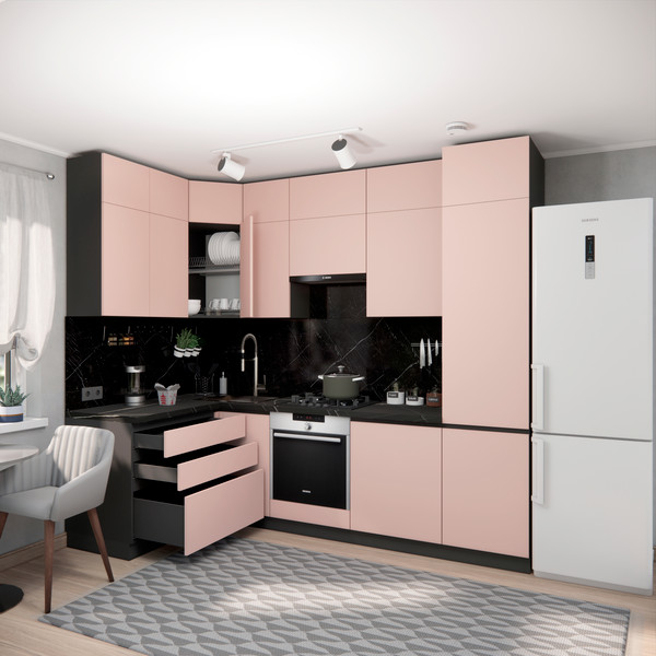 Изображение товара Кухонный гарнитур ВерсоМебель Эко Премиум 1.4x2.7 левая (пудровый/ст. тунис)