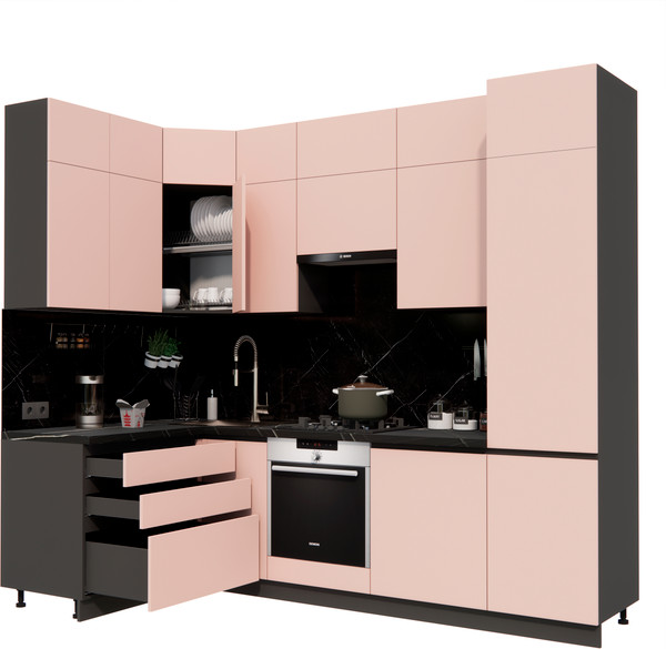 Изображение товара Кухонный гарнитур ВерсоМебель Эко Премиум 1.4x2.7 левая (пудровый/ст. тунис)