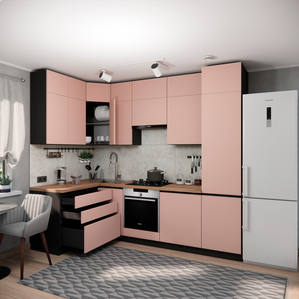 Изображение товара Кухонный гарнитур ВерсоМебель Эко Премиум 1.4x2.7 левая (пудровый/ст. дуб вотан)