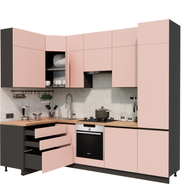 Изображение товара Кухонный гарнитур ВерсоМебель Эко Премиум 1.4x2.7 левая (пудровый/ст. дуб вотан)