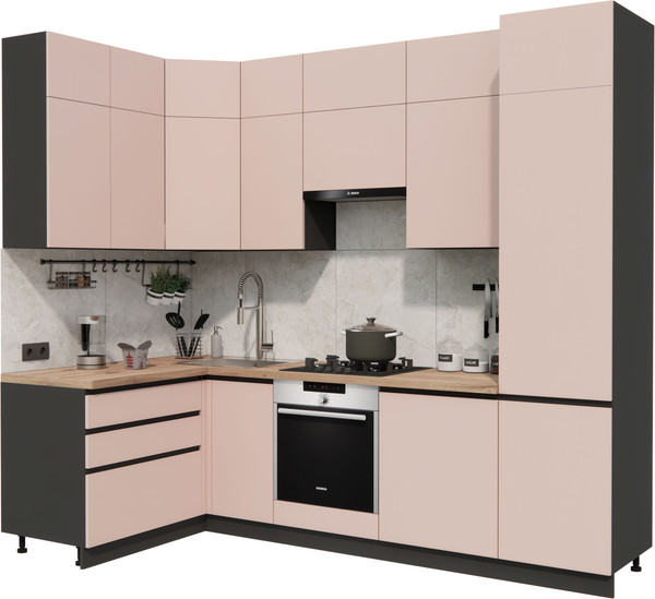 Изображение товара Кухонный гарнитур ВерсоМебель Эко Премиум 1.4x2.7 левая (пудровый/ст. дуб вотан)