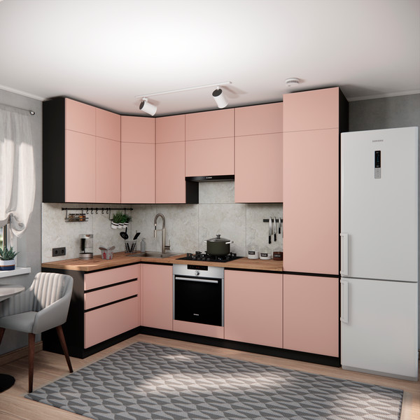 Изображение товара Кухонный гарнитур ВерсоМебель Эко Премиум 1.4x2.7 левая (пудровый/ст. дуб вотан)