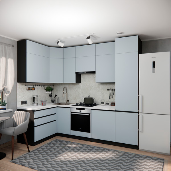 Изображение товара Кухонный гарнитур ВерсоМебель Эко Премиум 1.4x2.7 левая (сумеречный голубой/ст. мрамор лацио)