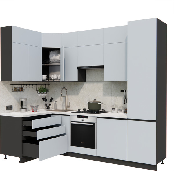 Изображение товара Кухонный гарнитур ВерсоМебель Эко Премиум 1.4x2.7 левая (сумеречный голубой/ст. мрамор лацио)