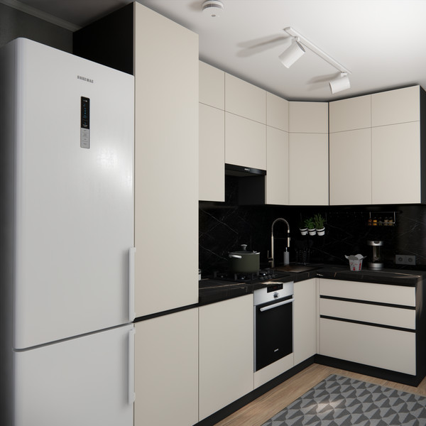 Изображение товара Кухонный гарнитур ВерсоМебель Эко Премиум 1.4x2.7 правая (белый фасадный/ст. тунис)