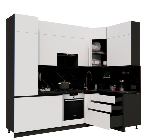 Изображение товара Кухонный гарнитур ВерсоМебель Эко Премиум 1.4x2.7 правая (белый фасадный/ст. тунис)