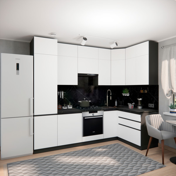 Изображение товара Кухонный гарнитур ВерсоМебель Эко Премиум 1.4x2.7 правая (белый фасадный/ст. тунис)