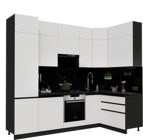 Изображение товара Кухонный гарнитур ВерсоМебель Эко Премиум 1.4x2.7 правая (белый фасадный/ст. тунис)