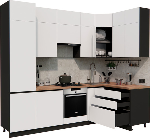 Изображение товара Кухонный гарнитур ВерсоМебель Эко Премиум 1.4x2.7 правая (белый фасадный/ст. дуб вотан)