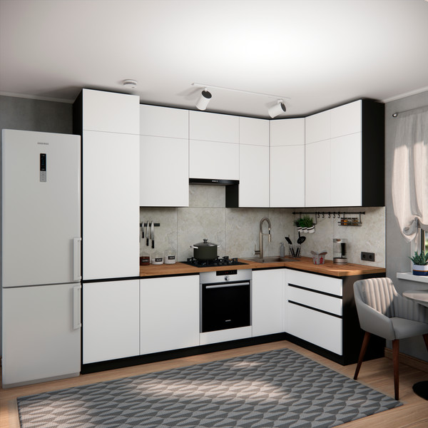 Изображение товара Кухонный гарнитур ВерсоМебель Эко Премиум 1.4x2.7 правая (белый фасадный/ст. дуб вотан)