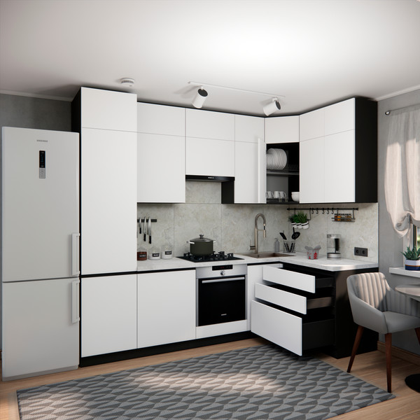 Изображение товара Кухонный гарнитур ВерсоМебель Эко Премиум 1.4x2.7 правая (белый фасадный/ст. мрамор лацио)