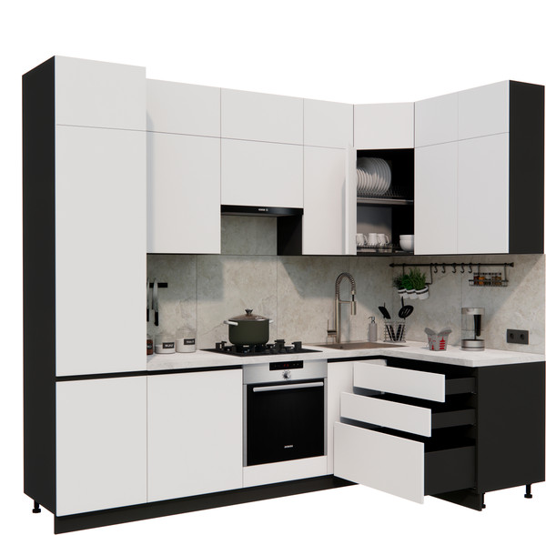 Изображение товара Кухонный гарнитур ВерсоМебель Эко Премиум 1.4x2.7 правая (белый фасадный/ст. мрамор лацио)