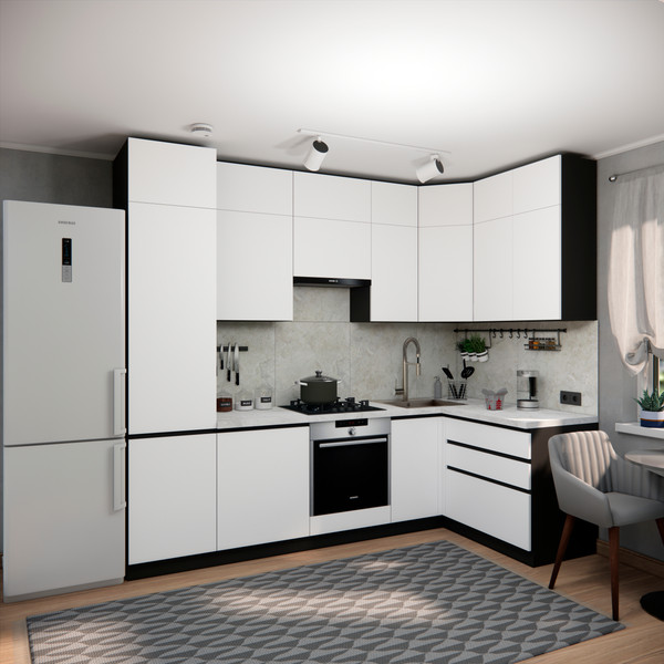 Изображение товара Кухонный гарнитур ВерсоМебель Эко Премиум 1.4x2.7 правая (белый фасадный/ст. мрамор лацио)