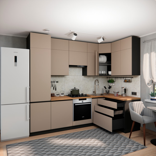 Изображение товара Кухонный гарнитур ВерсоМебель Эко Премиум 1.4x2.7 правая (глиняный серый/ст. дуб вотан)
