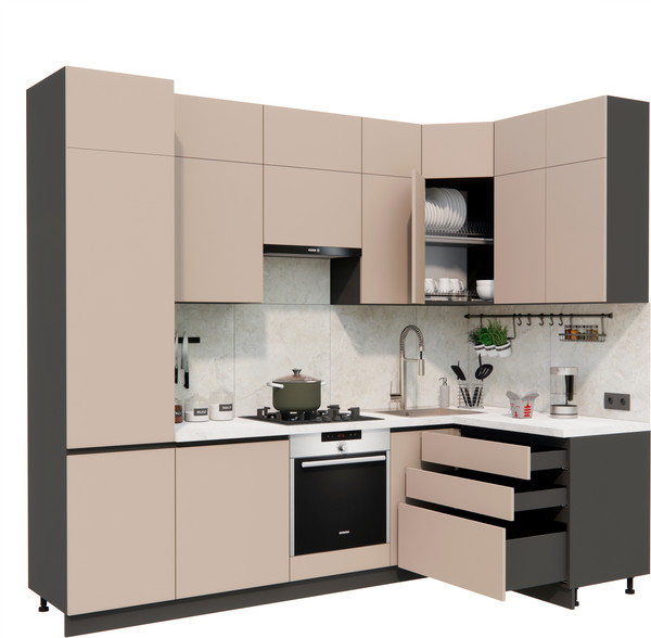 Изображение товара Кухонный гарнитур ВерсоМебель Эко Премиум 1.4x2.7 правая (глиняный серый/ст. мрамор лацио)