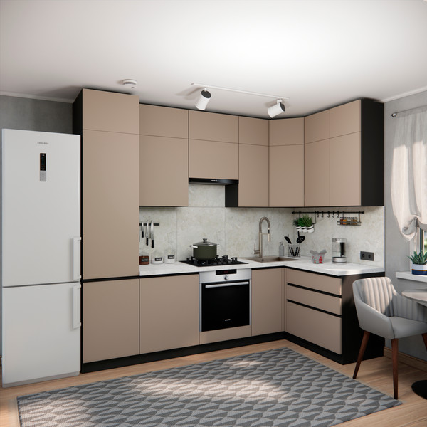 Изображение товара Кухонный гарнитур ВерсоМебель Эко Премиум 1.4x2.7 правая (глиняный серый/ст. мрамор лацио)