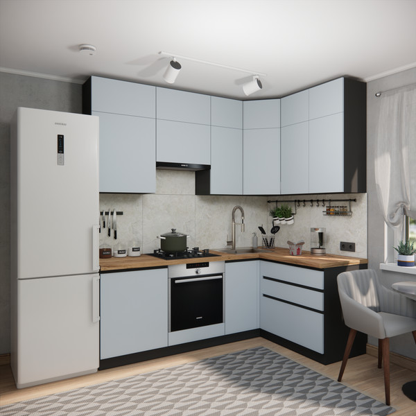 Изображение товара Кухонный гарнитур ВерсоМебель Эко Премиум 1.4x2.2 правая (сумеречный голубой/ст. дуб вотан)