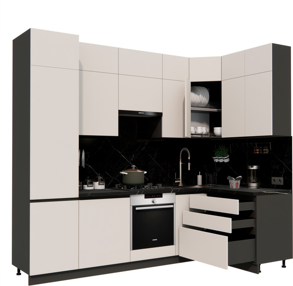 Изображение товара Кухонный гарнитур ВерсоМебель Эко Премиум 1.4x2.7 правая (кашемир/ст. тунис)