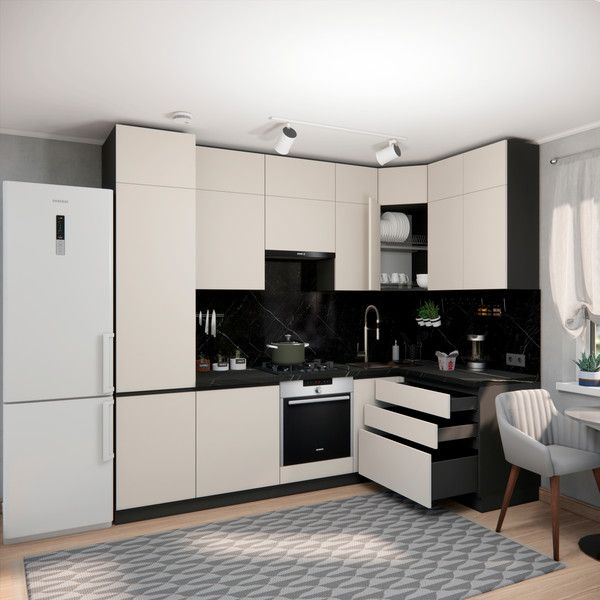 Изображение товара Кухонный гарнитур ВерсоМебель Эко Премиум 1.4x2.7 правая (кашемир/ст. тунис)