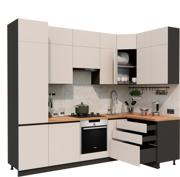 Изображение товара Кухонный гарнитур ВерсоМебель Эко Премиум 1.4x2.7 правая (кашемир/ст. дуб вотан)