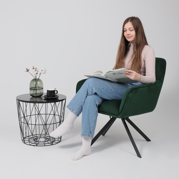 Изображение товара Кресло мягкое AksHome Virginia Поворотное (велюр темно-зеленый HCJ-19/черный)