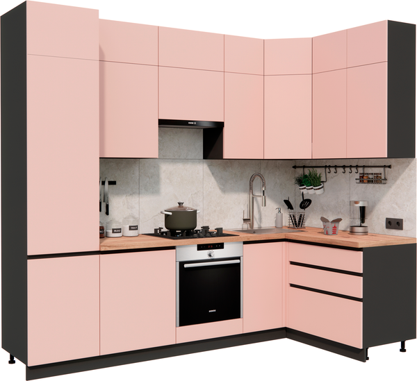 Изображение товара Кухонный гарнитур ВерсоМебель Эко Премиум 1.4x2.7 правая (пудровый/ст. дуб вотан)