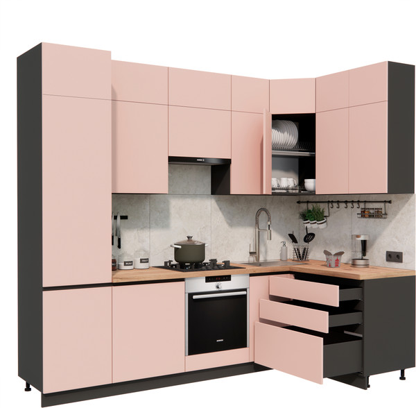 Изображение товара Кухонный гарнитур ВерсоМебель Эко Премиум 1.4x2.7 правая (пудровый/ст. дуб вотан)