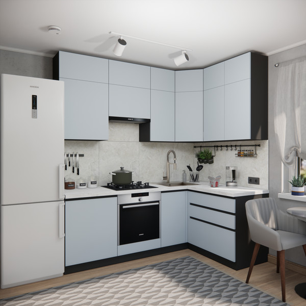 Изображение товара Кухонный гарнитур ВерсоМебель Эко Премиум 1.4x2.2 правая (сумеречный голубой/ст. мрамор лацио)