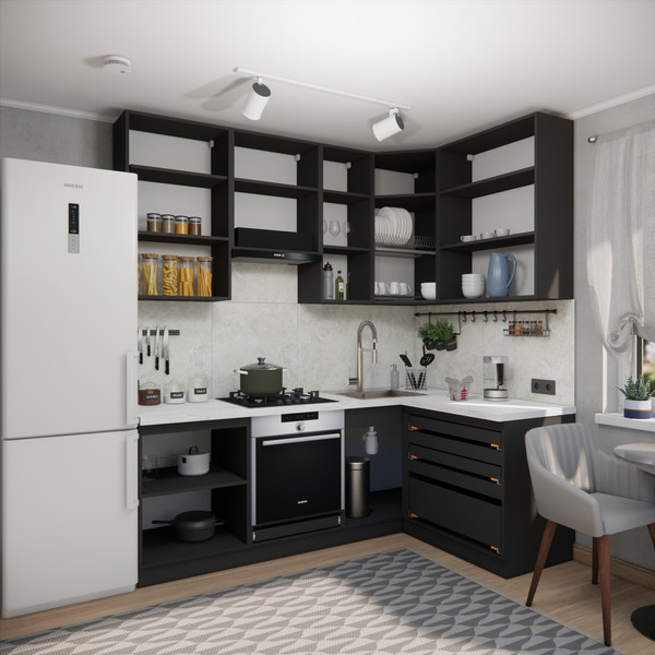 Изображение товара Кухонный гарнитур ВерсоМебель Эко Премиум 1.4x2.2 правая (сумеречный голубой/ст. мрамор лацио)